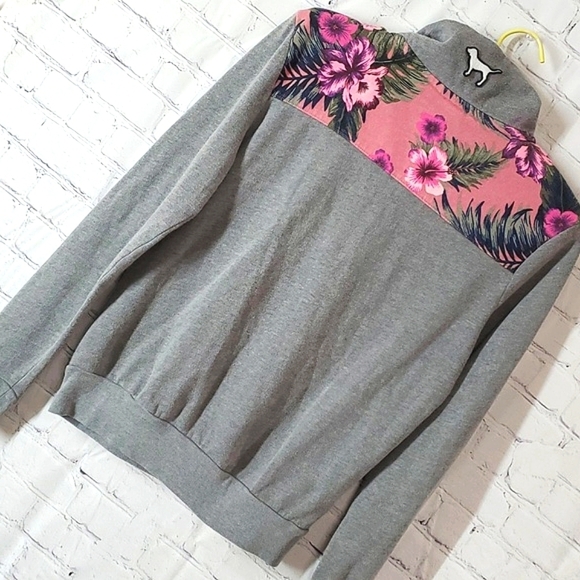2016 NWOT Victoria's Secret PINK Quarter Zip Tropical Floral Sweatshirt Size XS - Picture 13 of 17